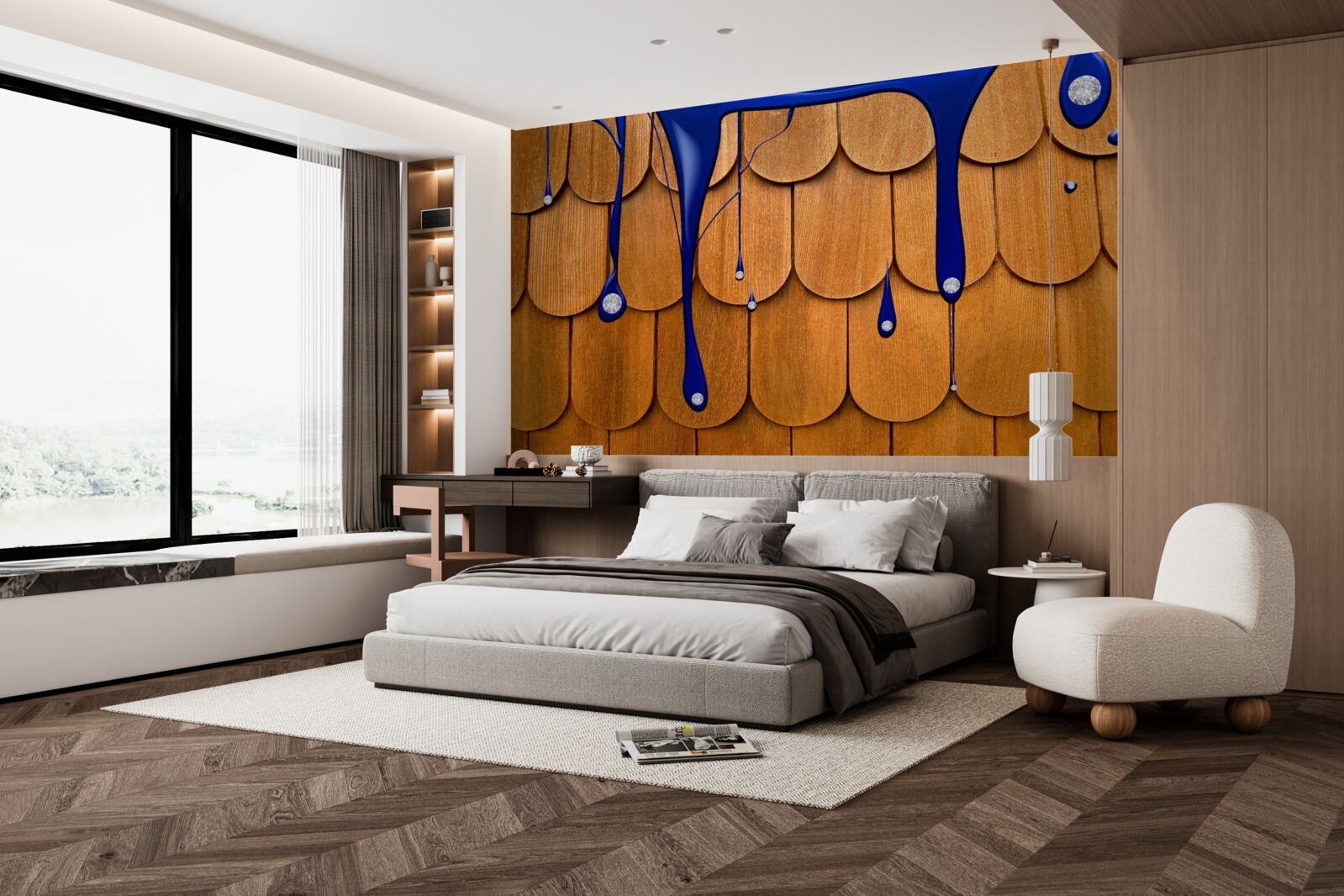 Фотошпалери коричневий дах - синій