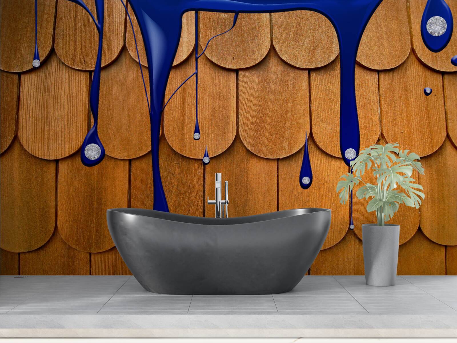 Фотошпалери коричневий дах - синій