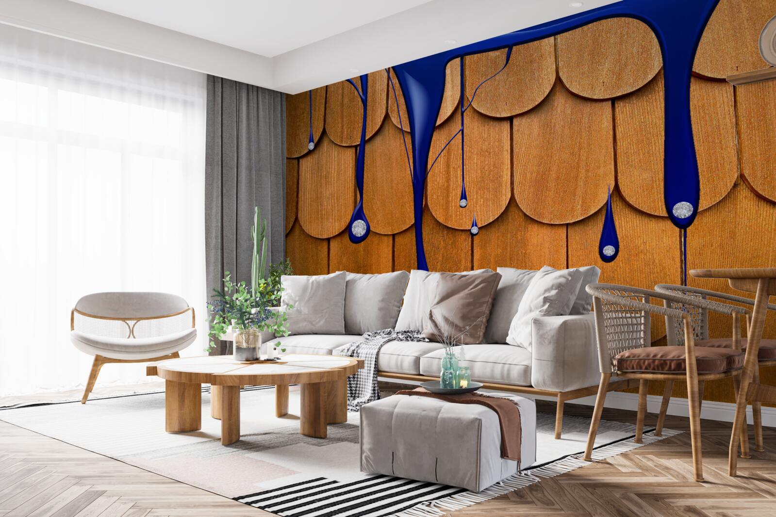 Фотошпалери коричневий дах - синій