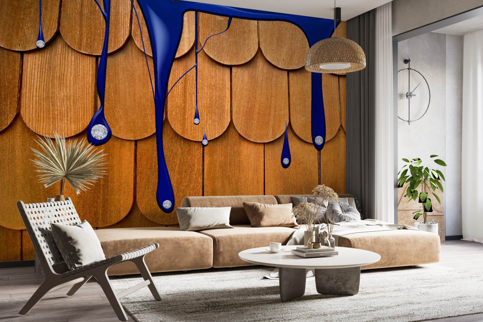 Фотошпалери коричневий дах - синій