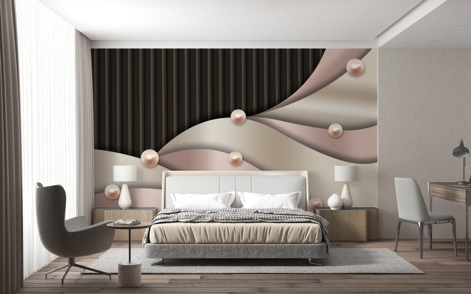 Фотошпалери абстрактні золоті перлини на шовку