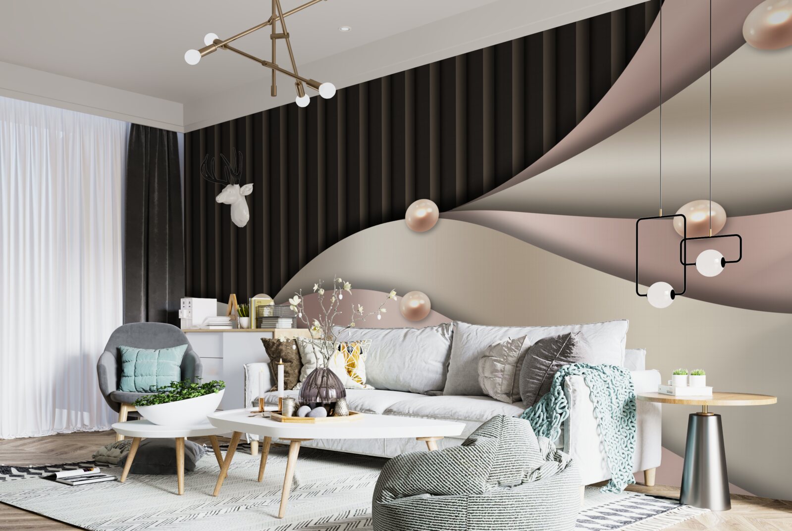 Фотошпалери абстрактні золоті перлини на шовку