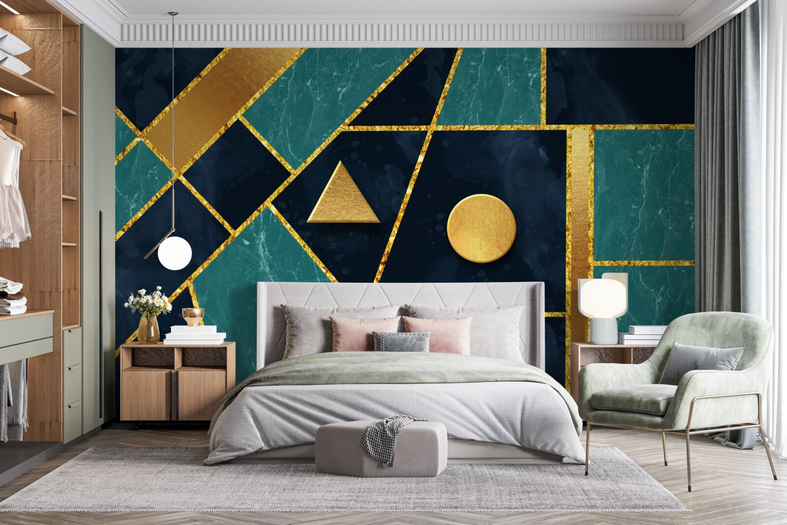 Фотошпалери мозаїка у відтінках золота та смарагду