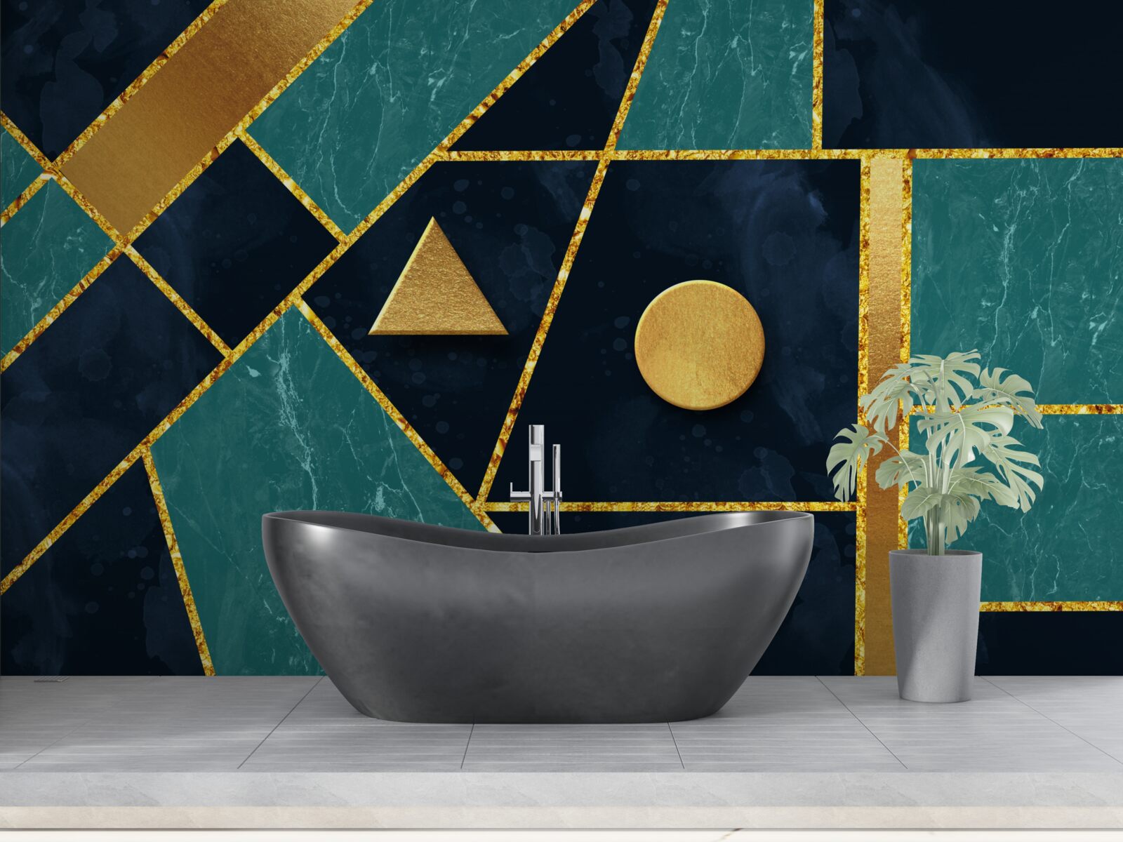 Фотошпалери мозаїка у відтінках золота та смарагду