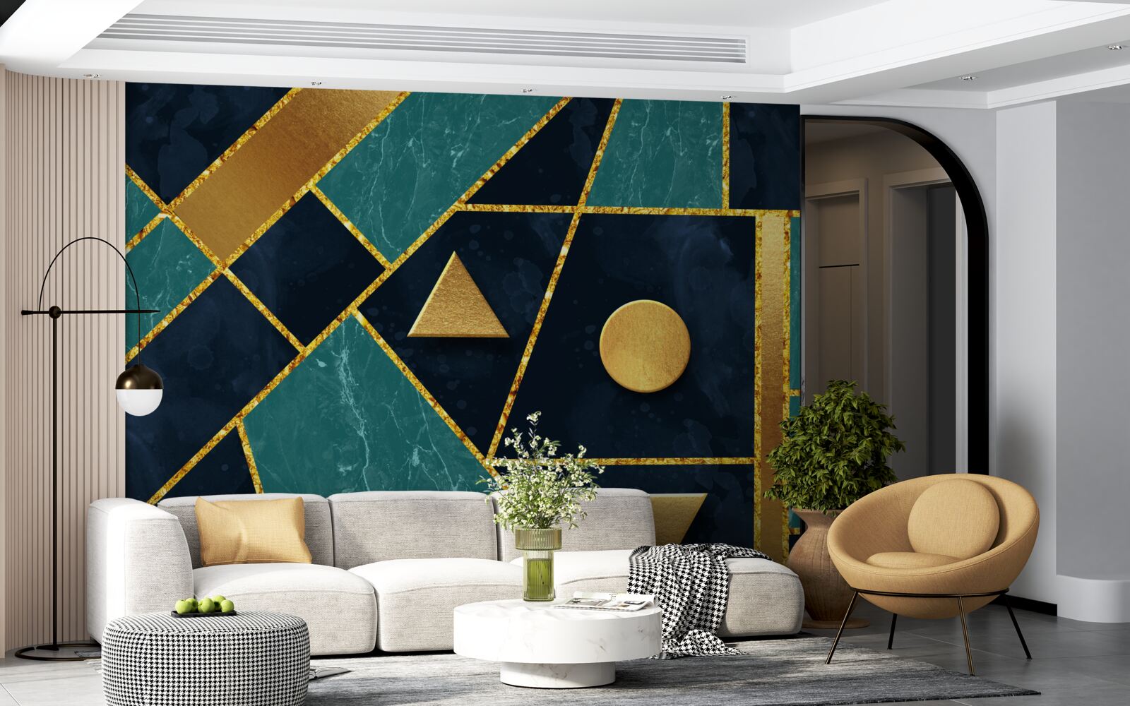 Фотошпалери мозаїка у відтінках золота та смарагду