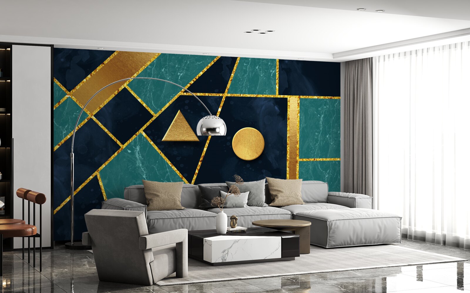 Фотошпалери мозаїка у відтінках золота та смарагду