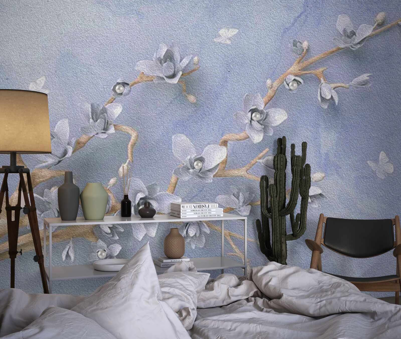 Фотошпалери гілка з білими квітами