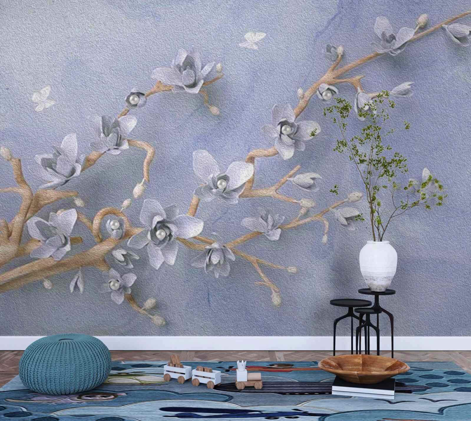 Фотошпалери гілка з білими квітами