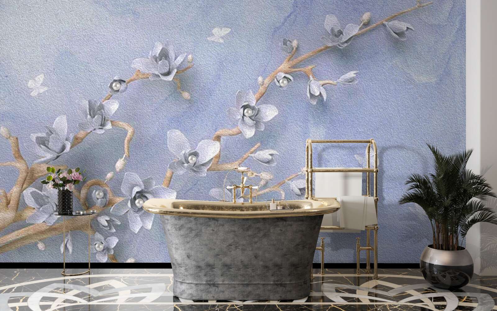 Фотошпалери гілка з білими квітами