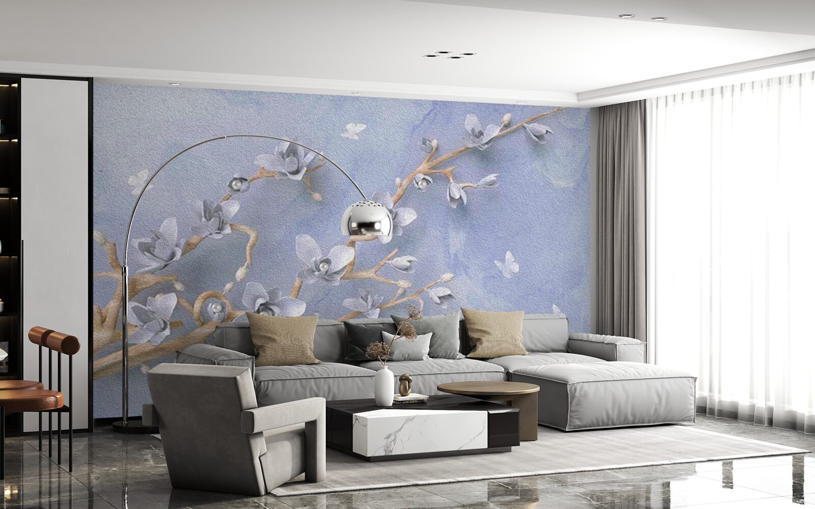 Фотошпалери гілка з білими квітами