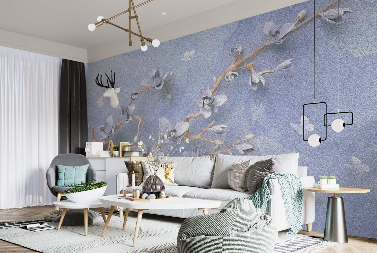 Фотошпалери гілка з білими квітами