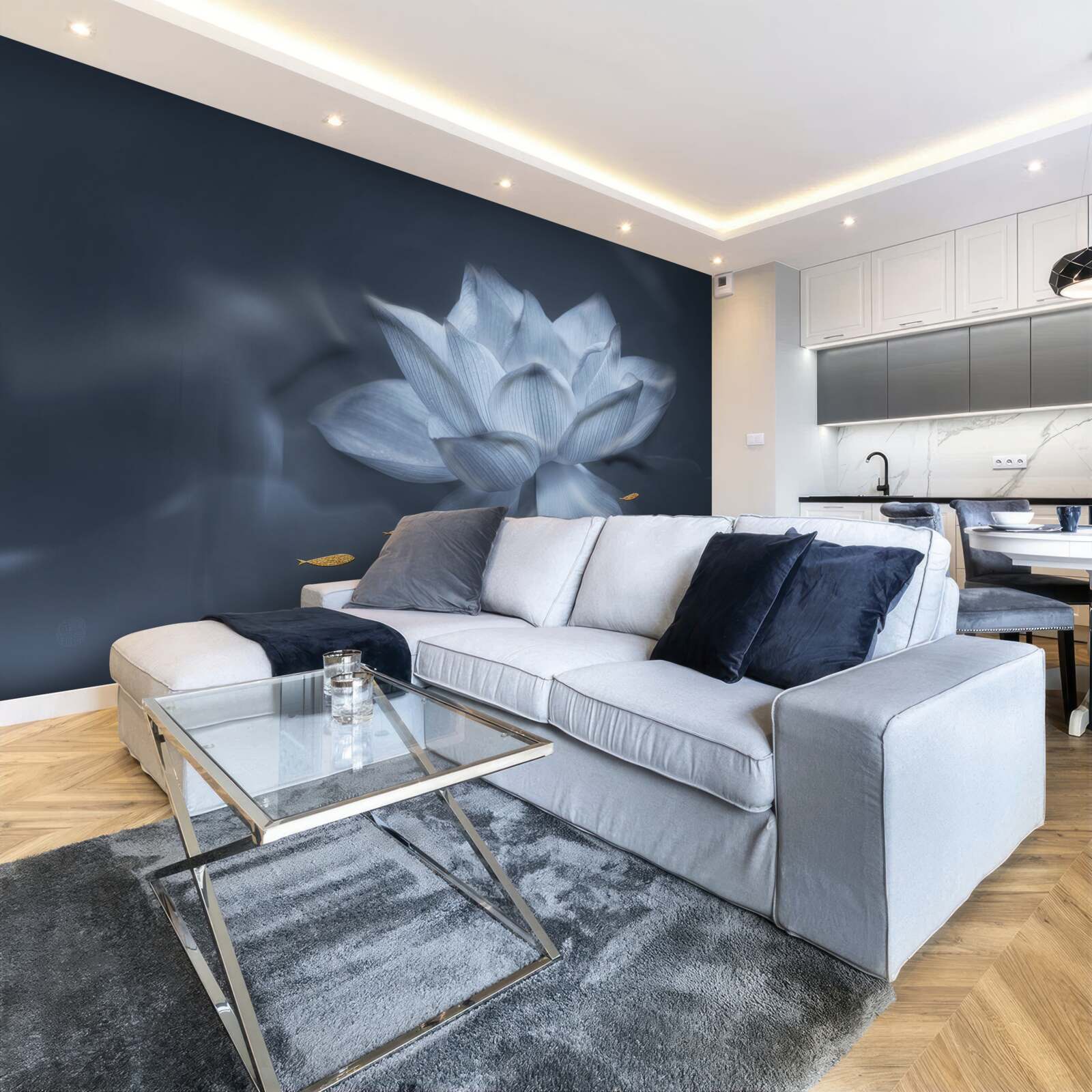 Фотошпалери золота рибка та білий лотос