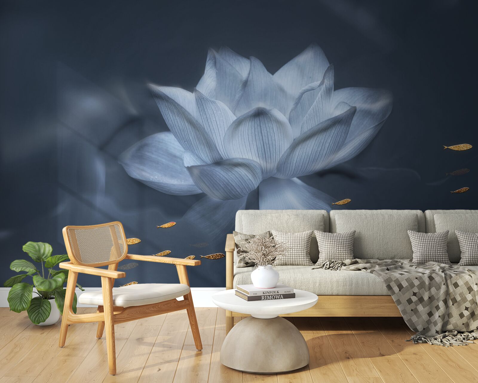 Фотошпалери золота рибка та білий лотос