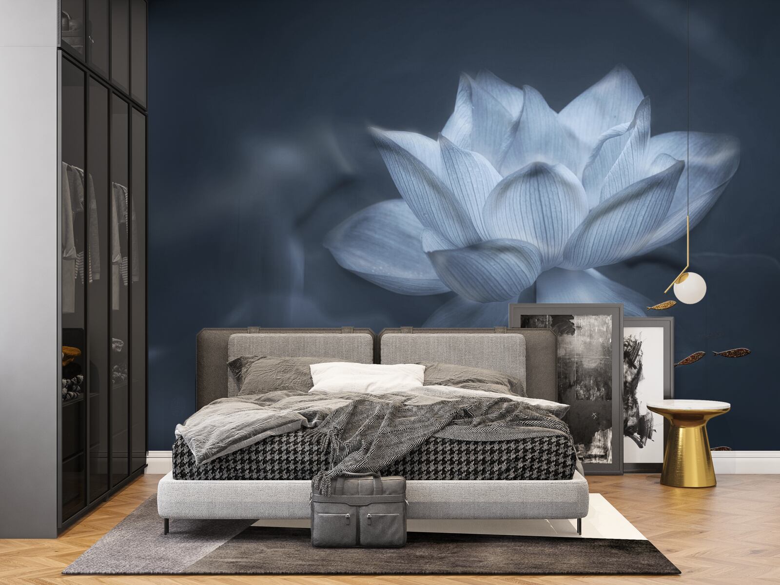 Фотошпалери золота рибка та білий лотос