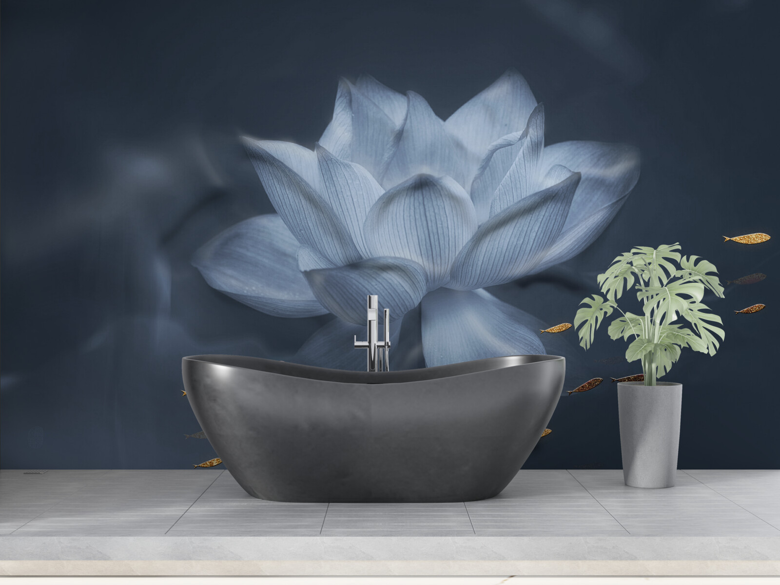 Фотошпалери золота рибка та білий лотос