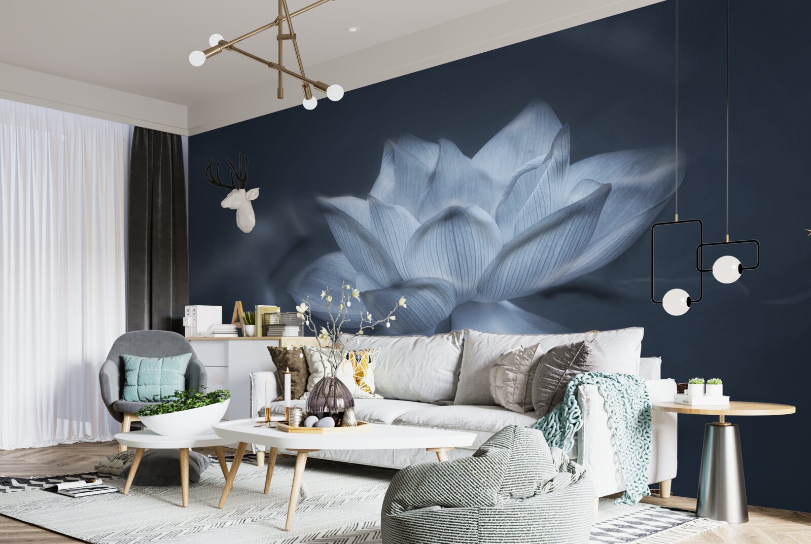 Фотошпалери золота рибка та білий лотос