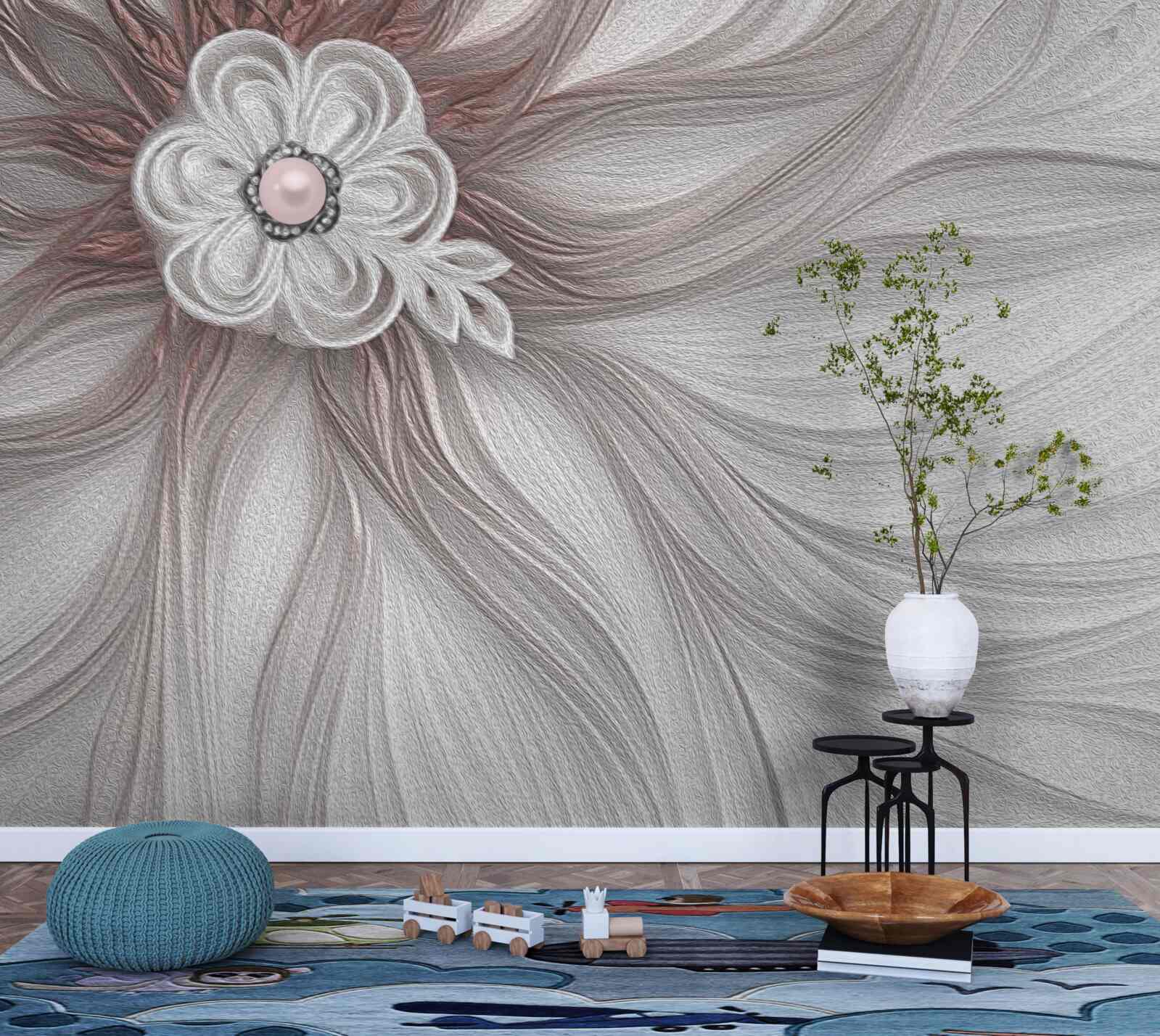 Фотошпалери Центр білої квітки прикрашений перлинами