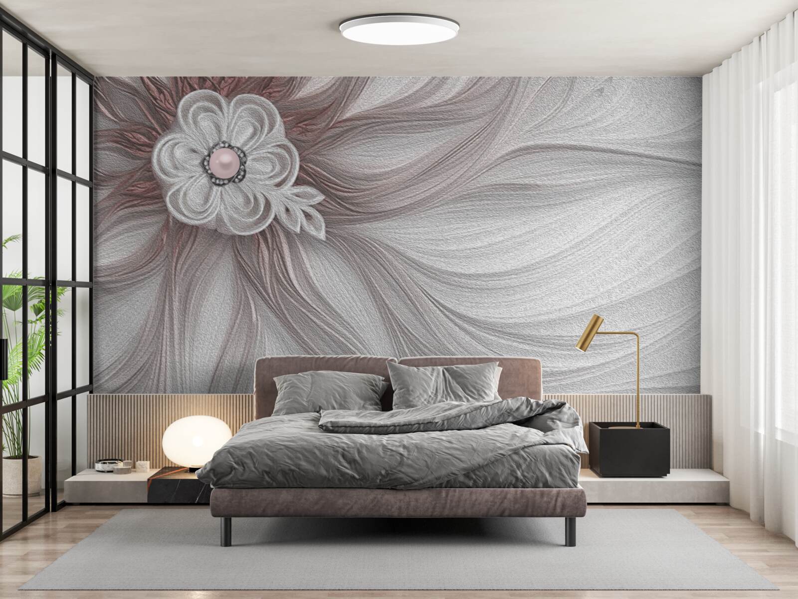 Фотошпалери Центр білої квітки прикрашений перлинами