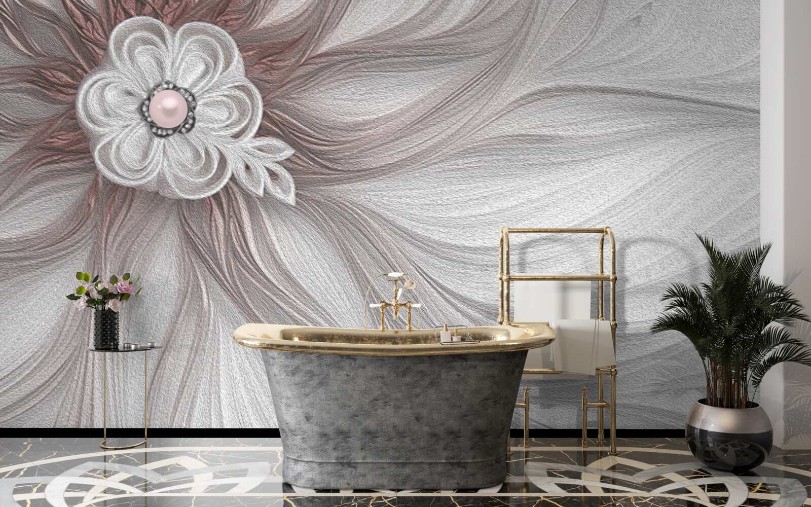 Фотошпалери Центр білої квітки прикрашений перлинами