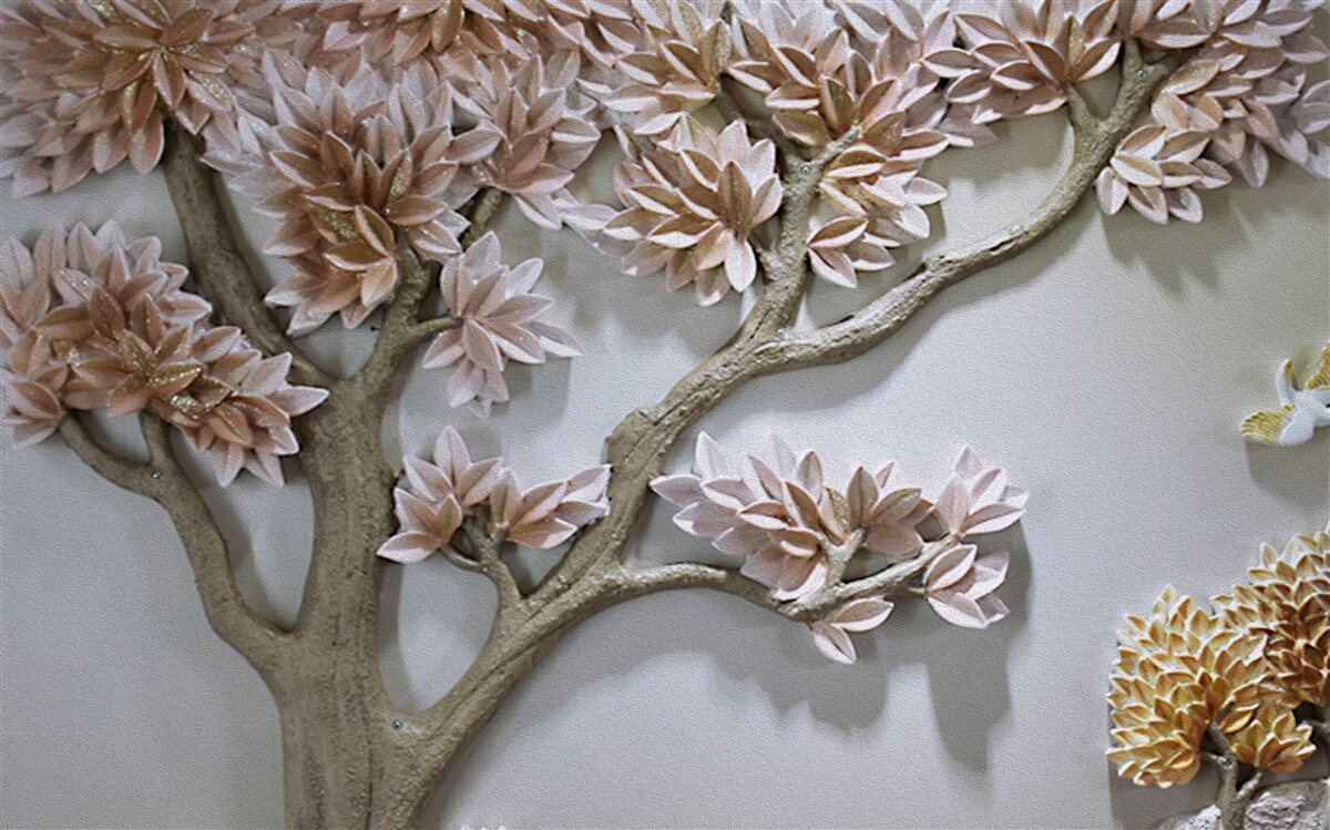 Фотошпалери величне дерево з листям і птахами