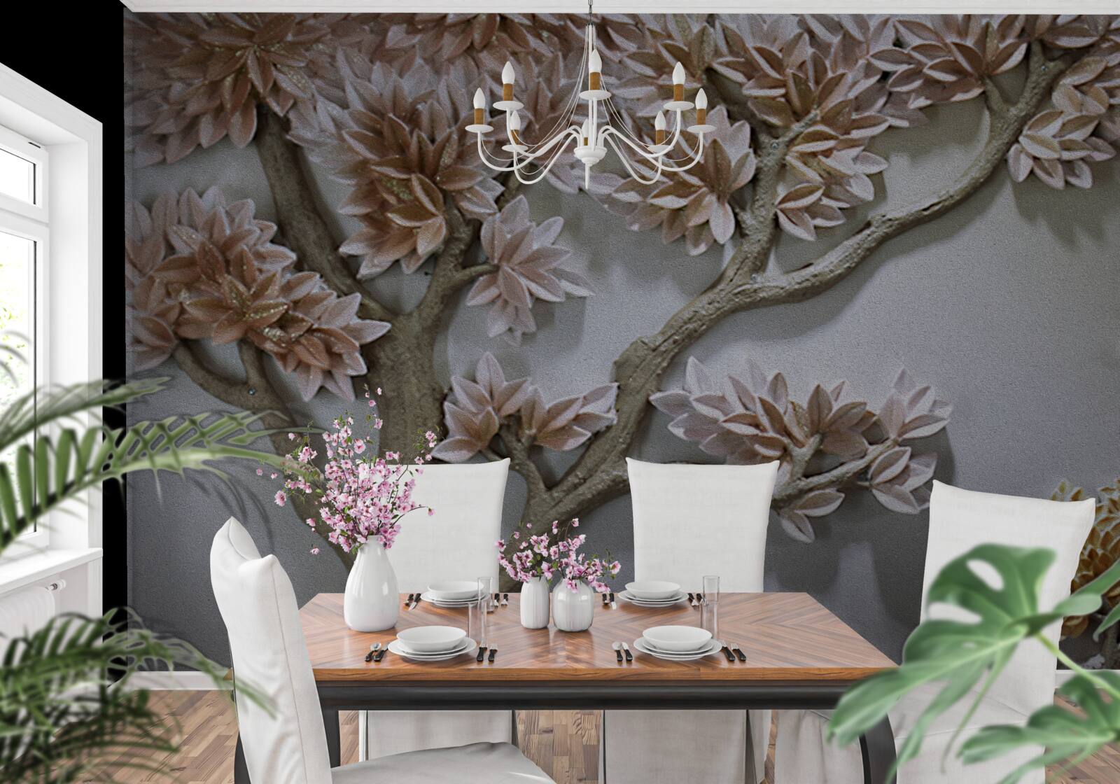 Фотошпалери величне дерево з листям і птахами