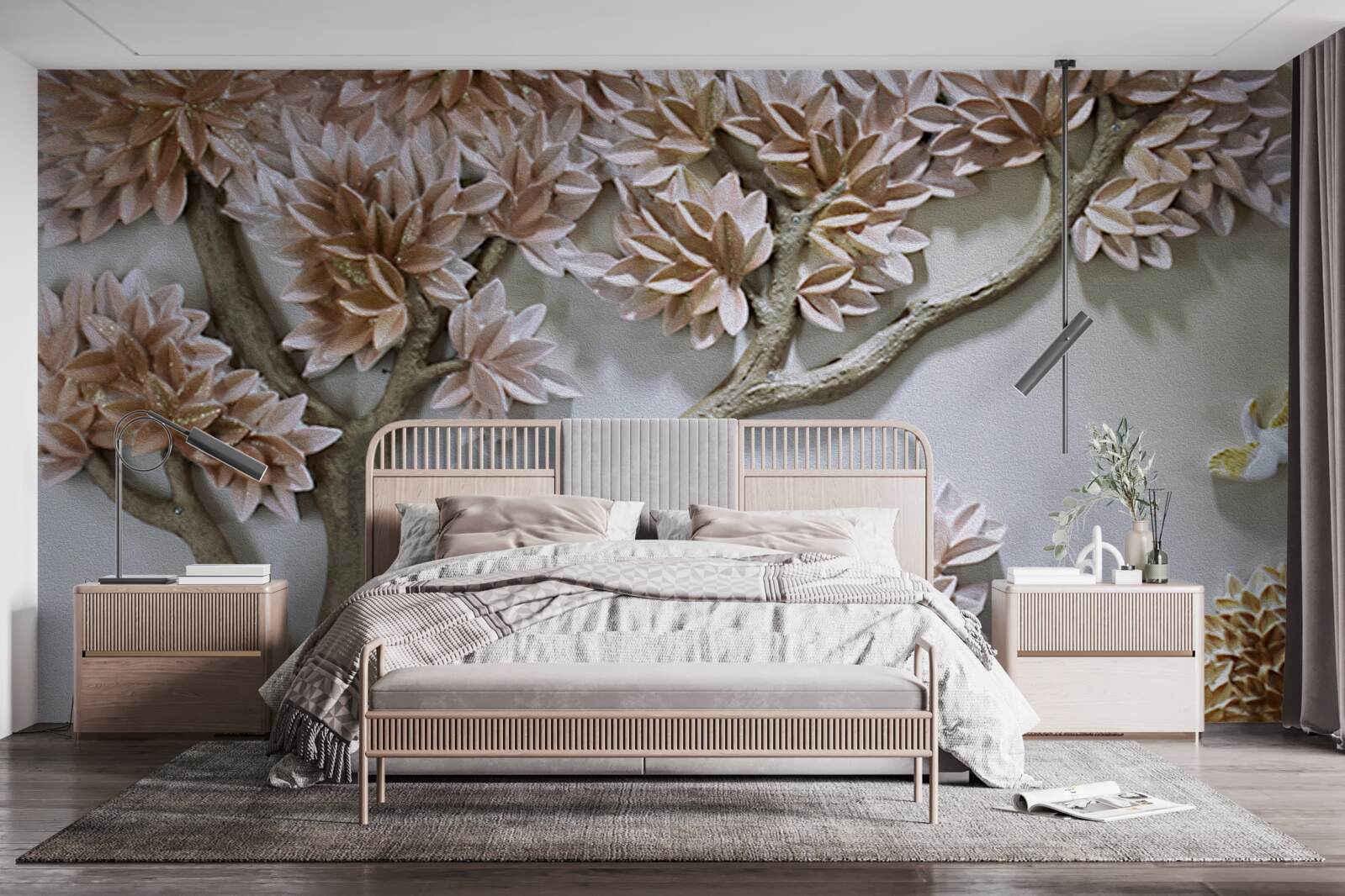 Фотошпалери величне дерево з листям і птахами