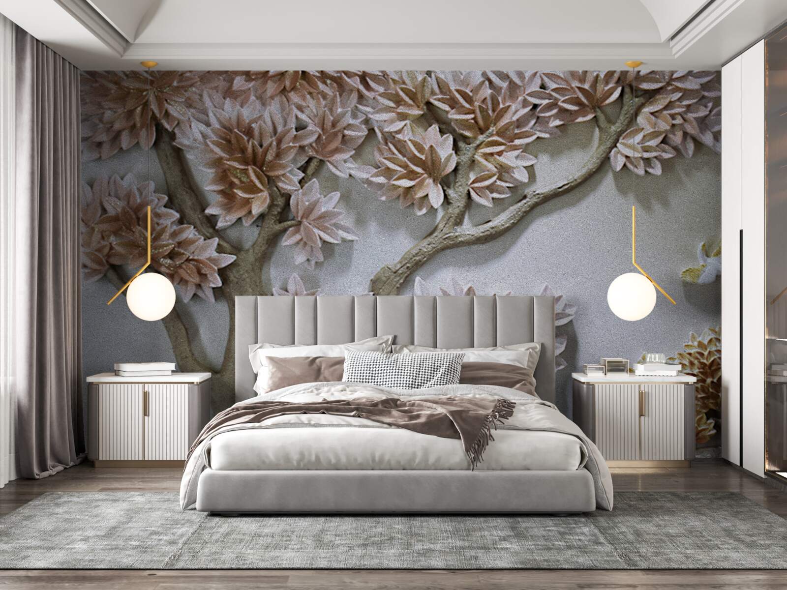 Фотошпалери величне дерево з листям і птахами