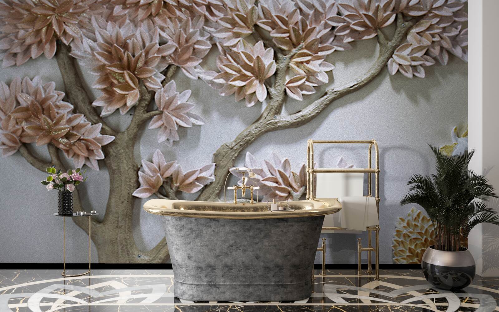 Фотошпалери величне дерево з листям і птахами