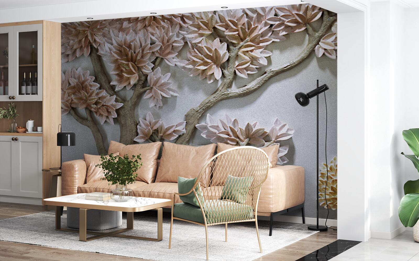 Фотошпалери величне дерево з листям і птахами