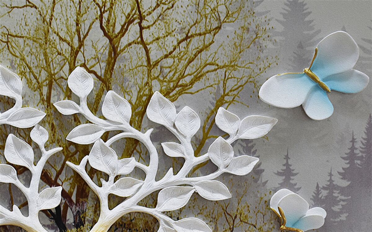 Фотошпалери метелик сидить на білій гілці в лісі