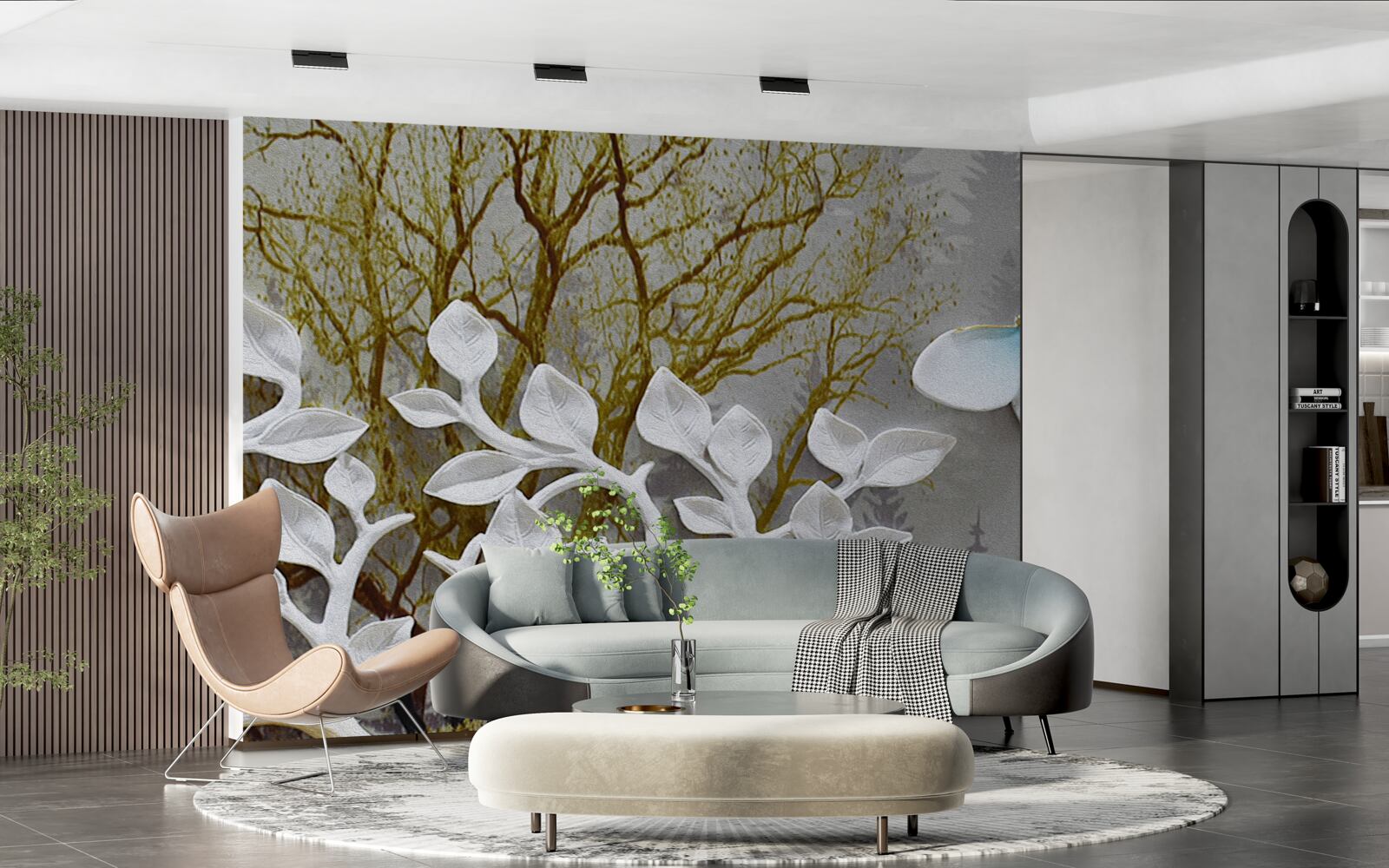 Фотошпалери метелик сидить на білій гілці в лісі