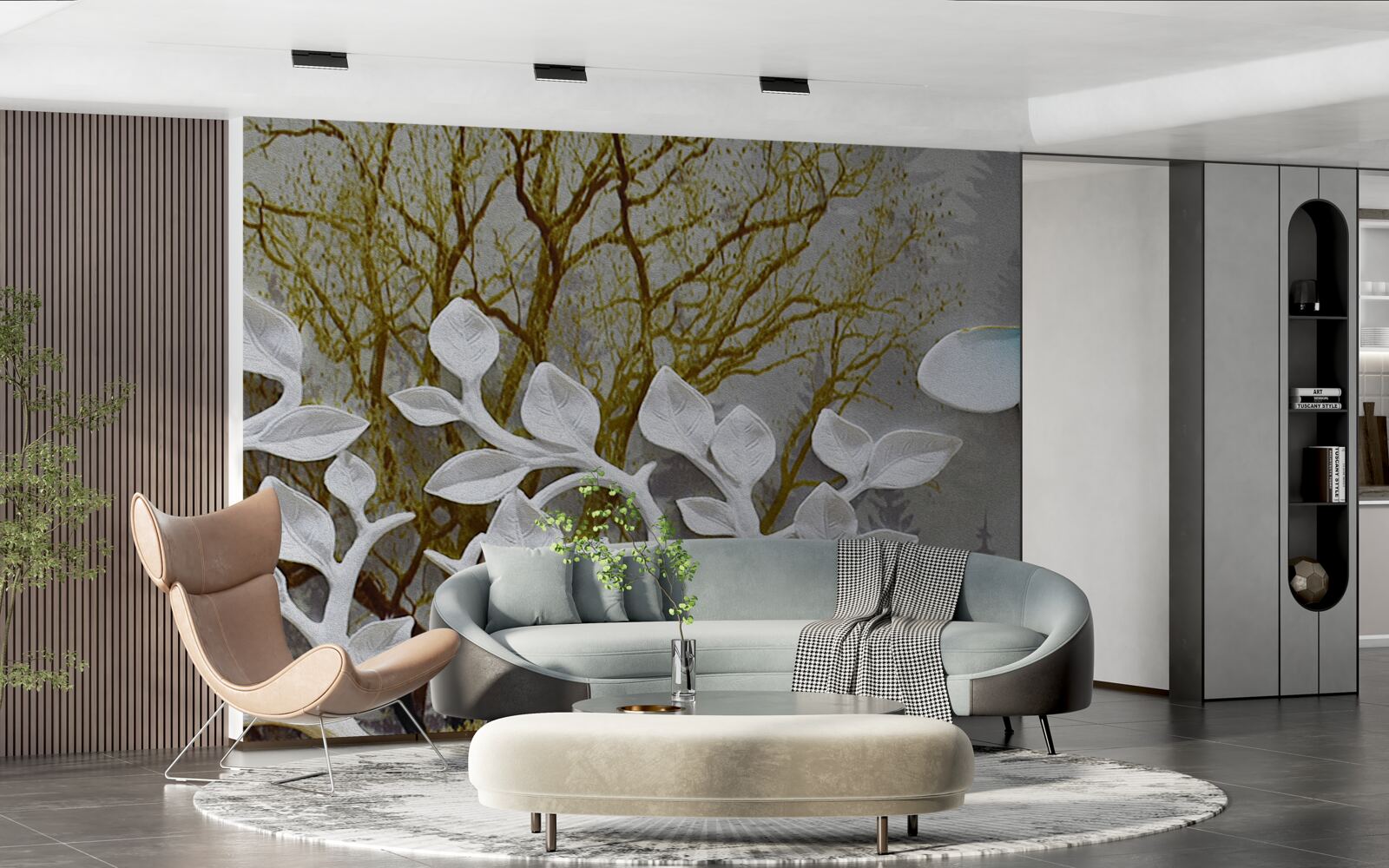 Фотошпалери метелик сидить на білій гілці в лісі