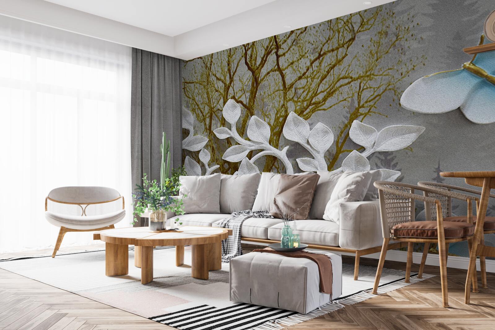 Фотошпалери метелик сидить на білій гілці в лісі