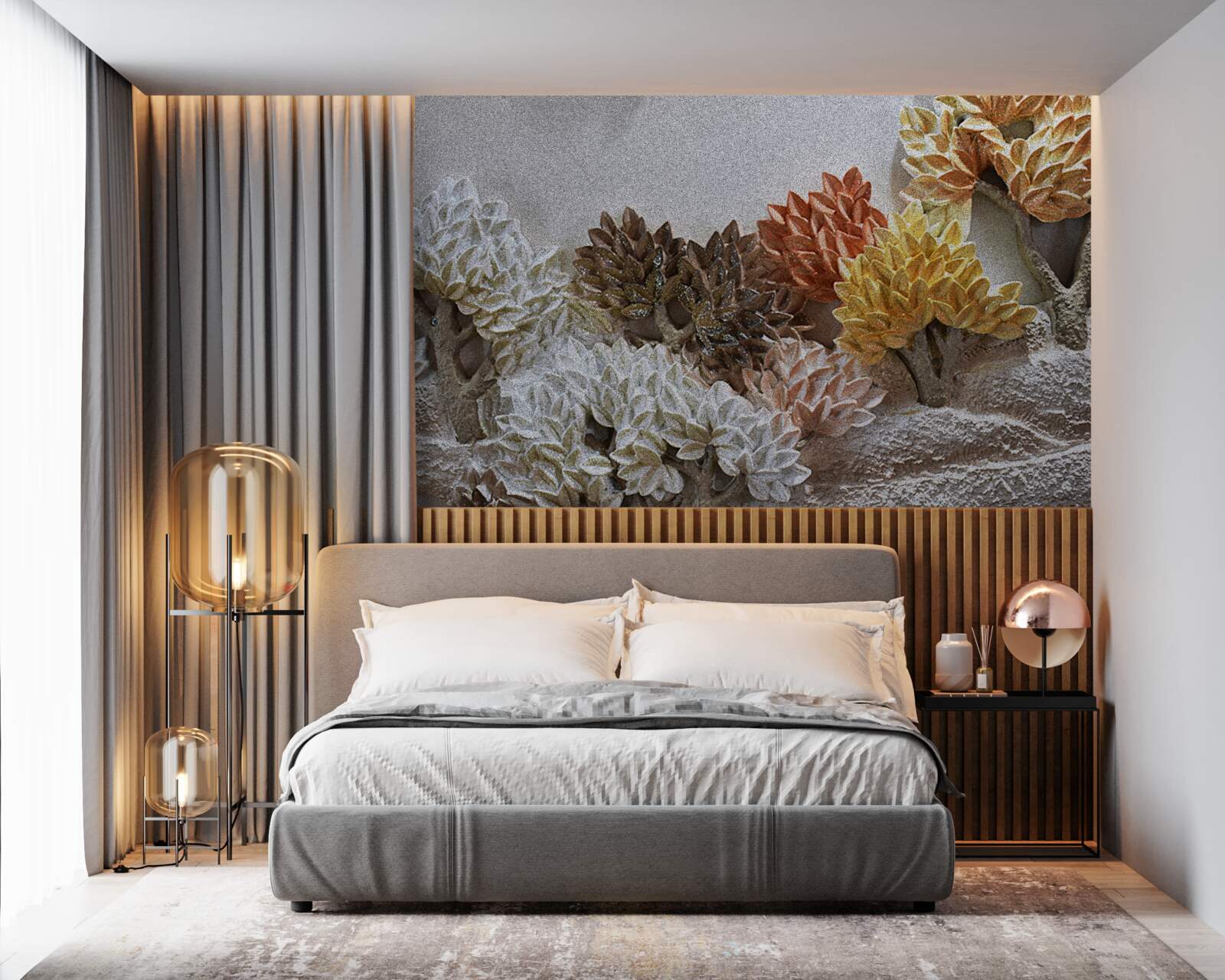 Фотошпалери відтінки ліжка нагадують осінь у холодному лісі