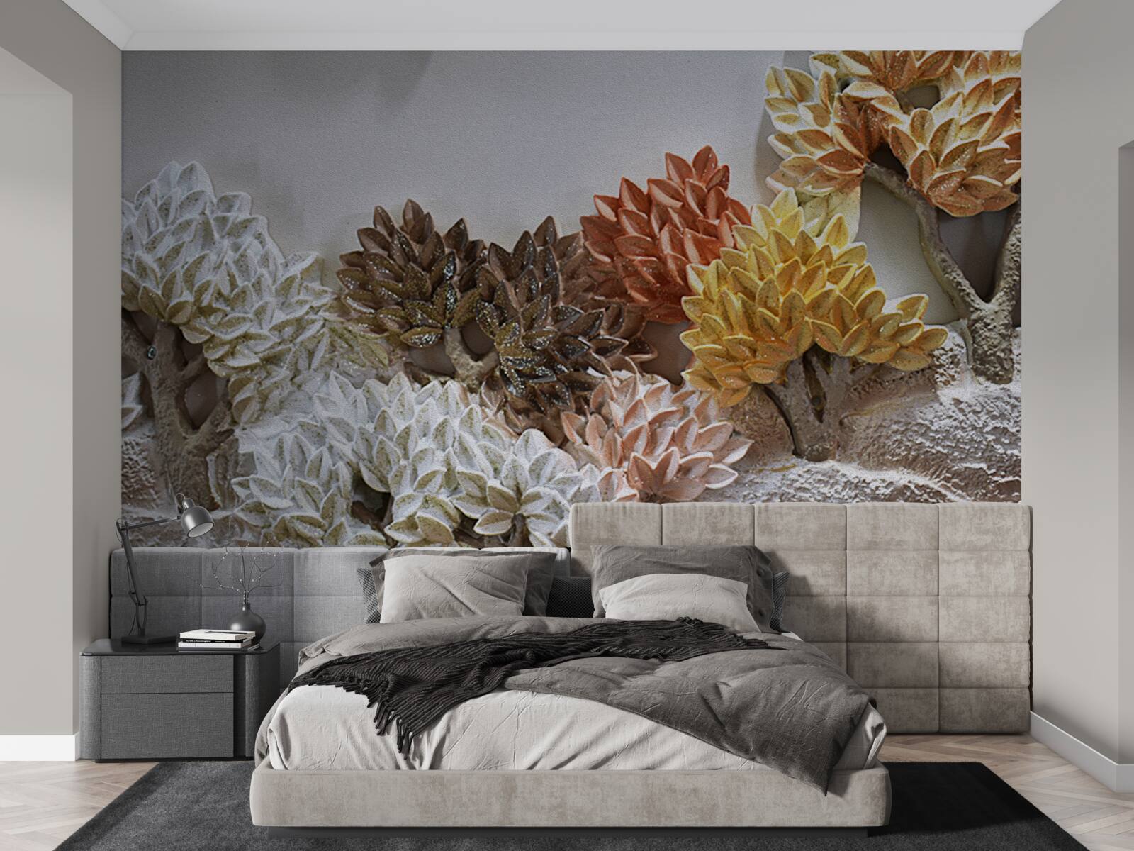 Фотошпалери відтінки ліжка нагадують осінь у холодному лісі