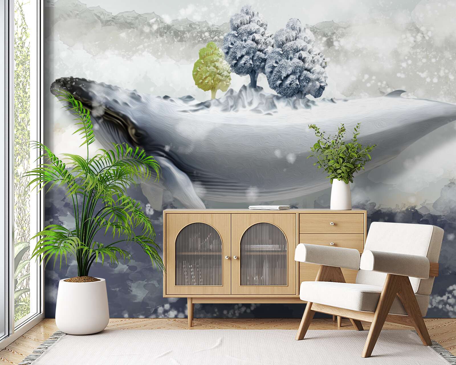 Фотошпалери кит-альбінос у крижаному морі