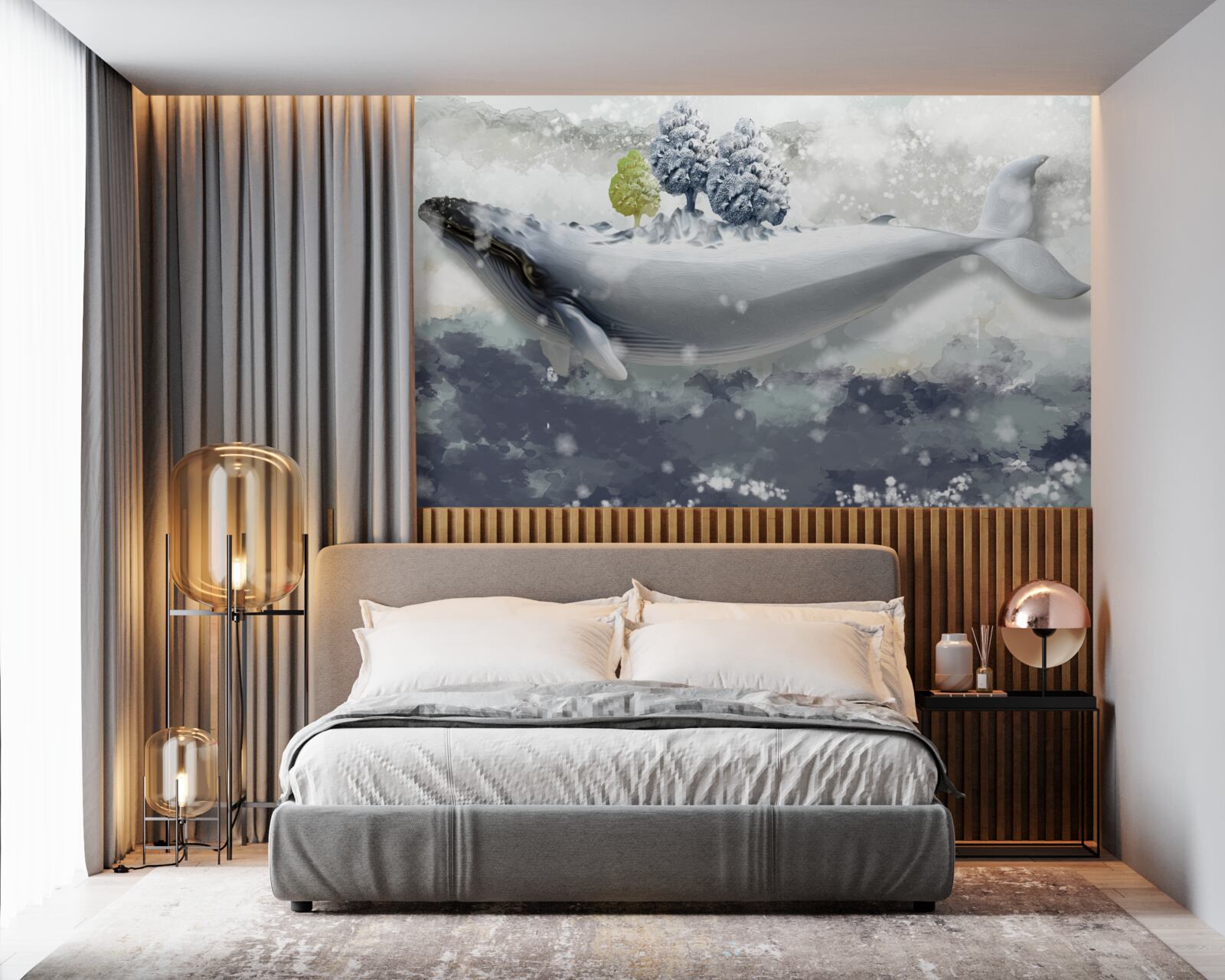 Фотошпалери кит-альбінос у крижаному морі