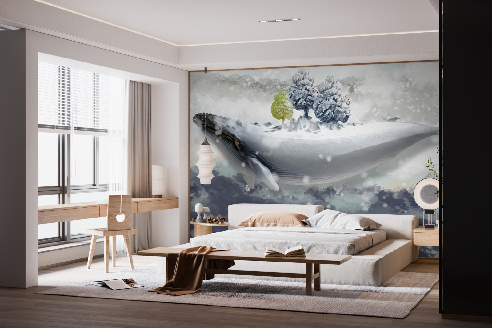 Фотошпалери кит-альбінос у крижаному морі