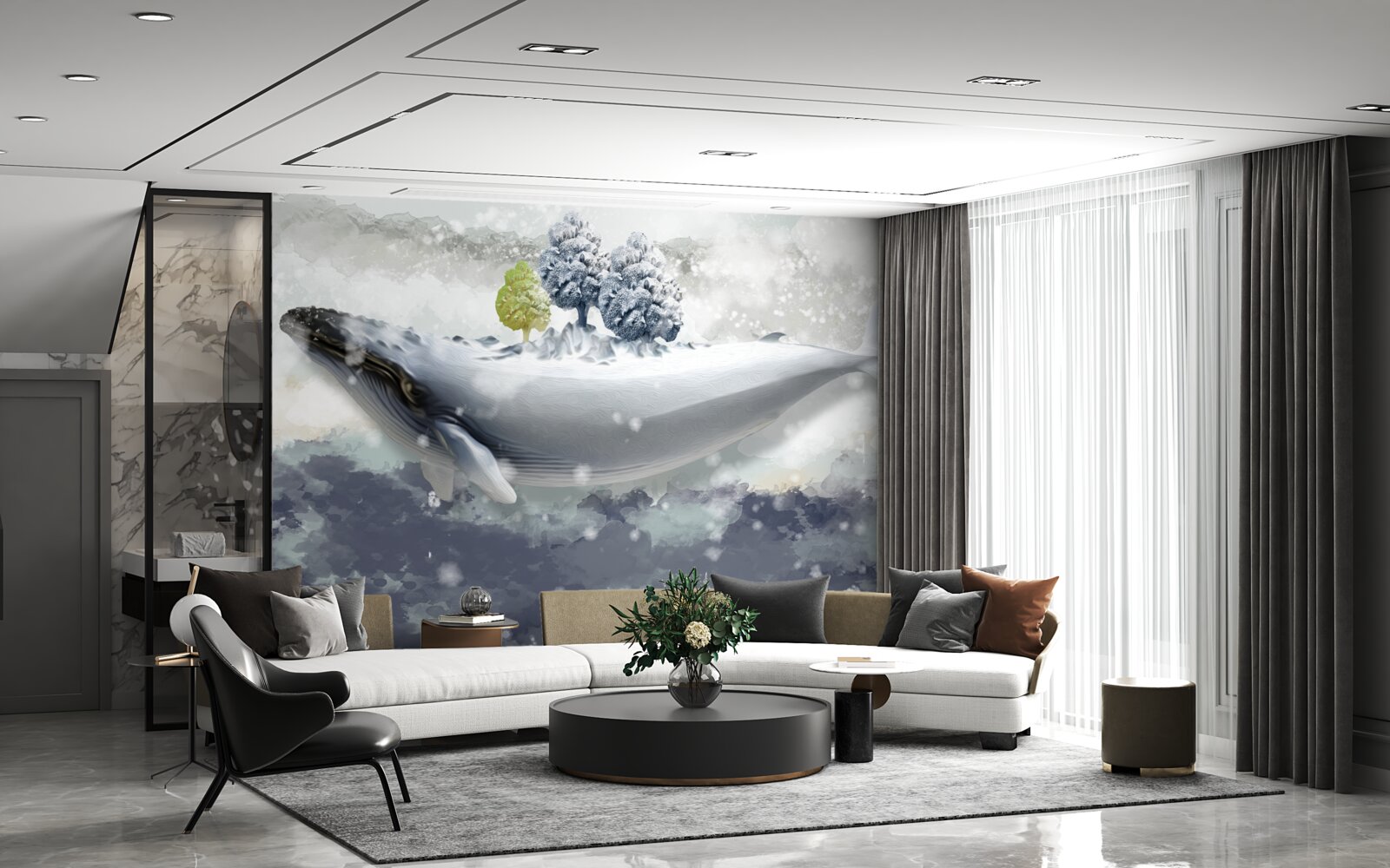 Фотошпалери кит-альбінос у крижаному морі