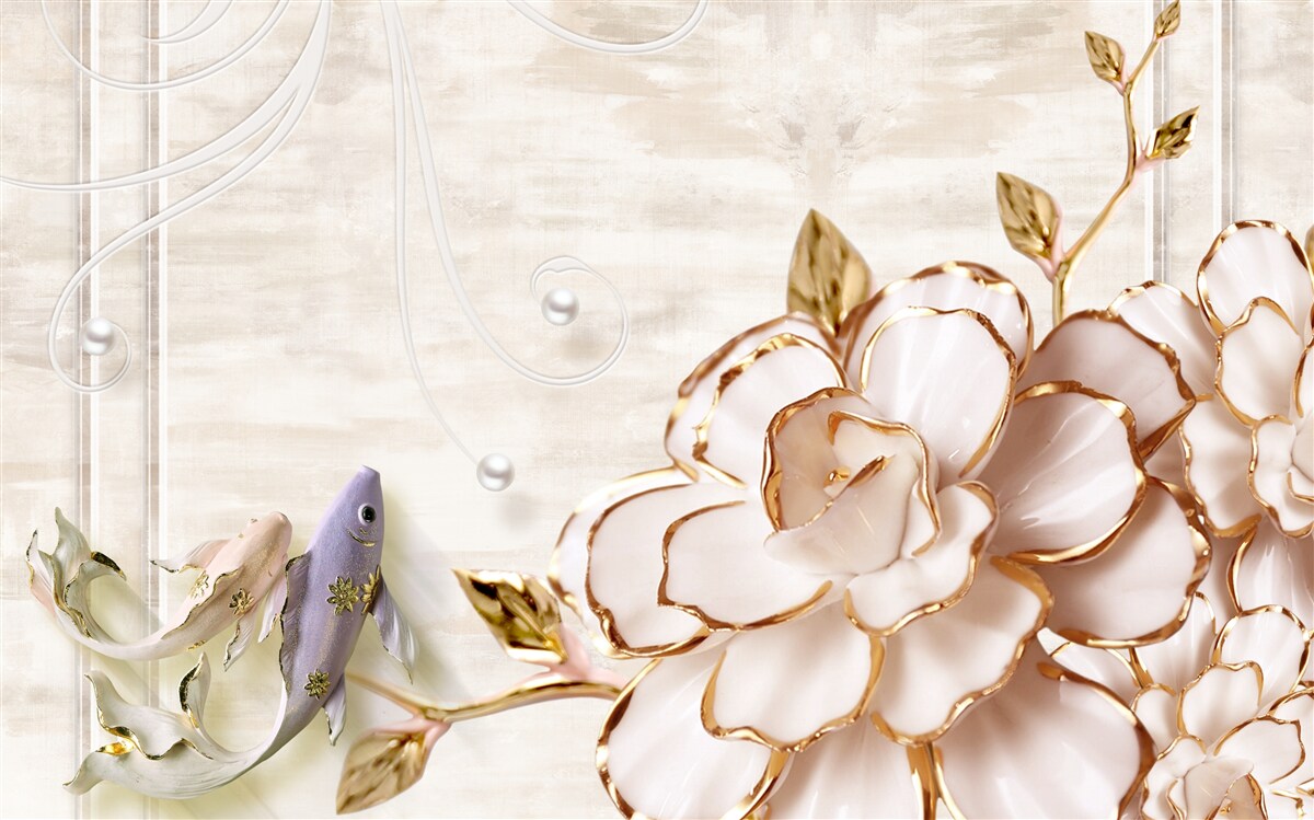 Фотошпалери метелики та квіти з порцеляни