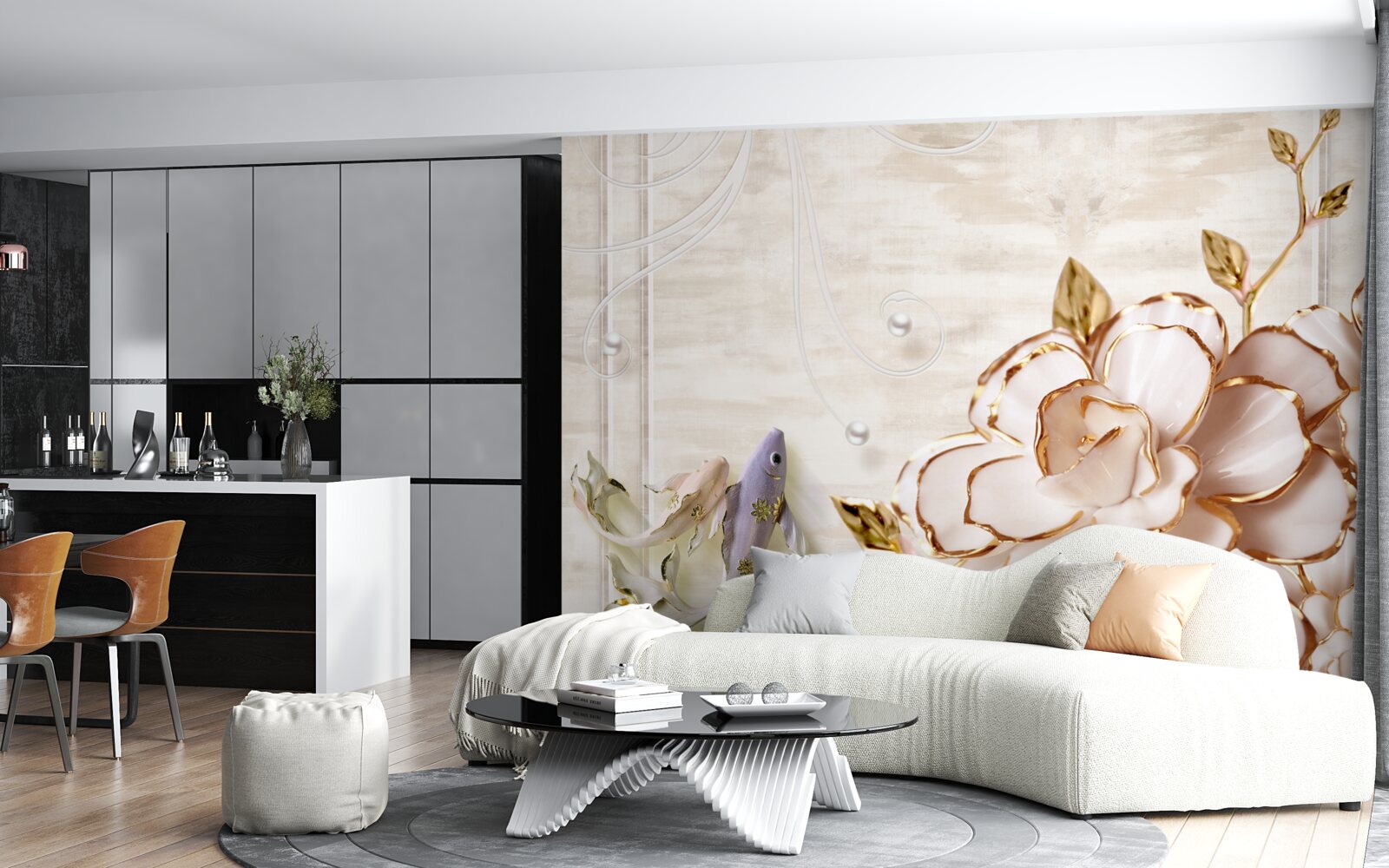 Фотошпалери метелики та квіти з порцеляни