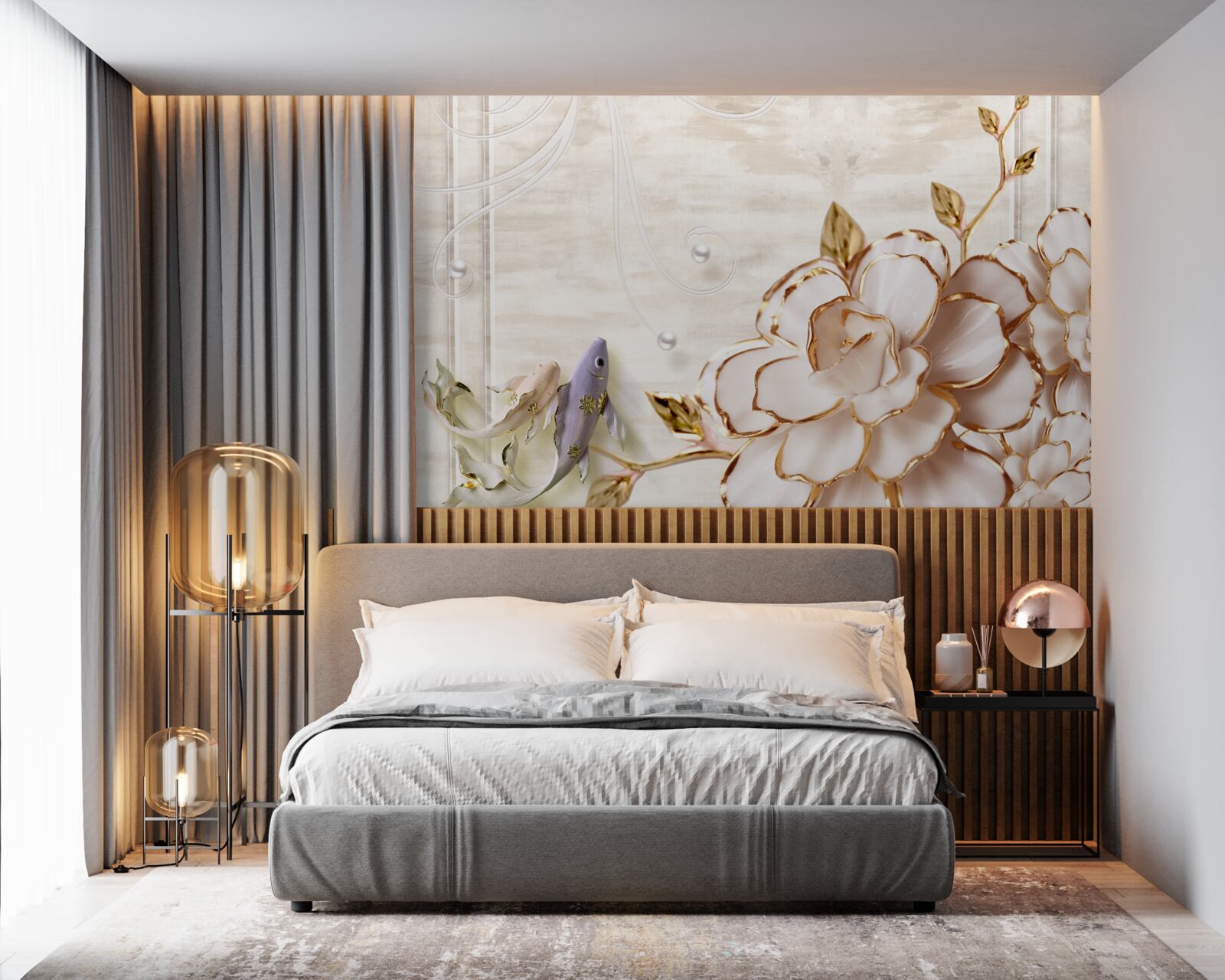 Фотошпалери метелики та квіти з порцеляни