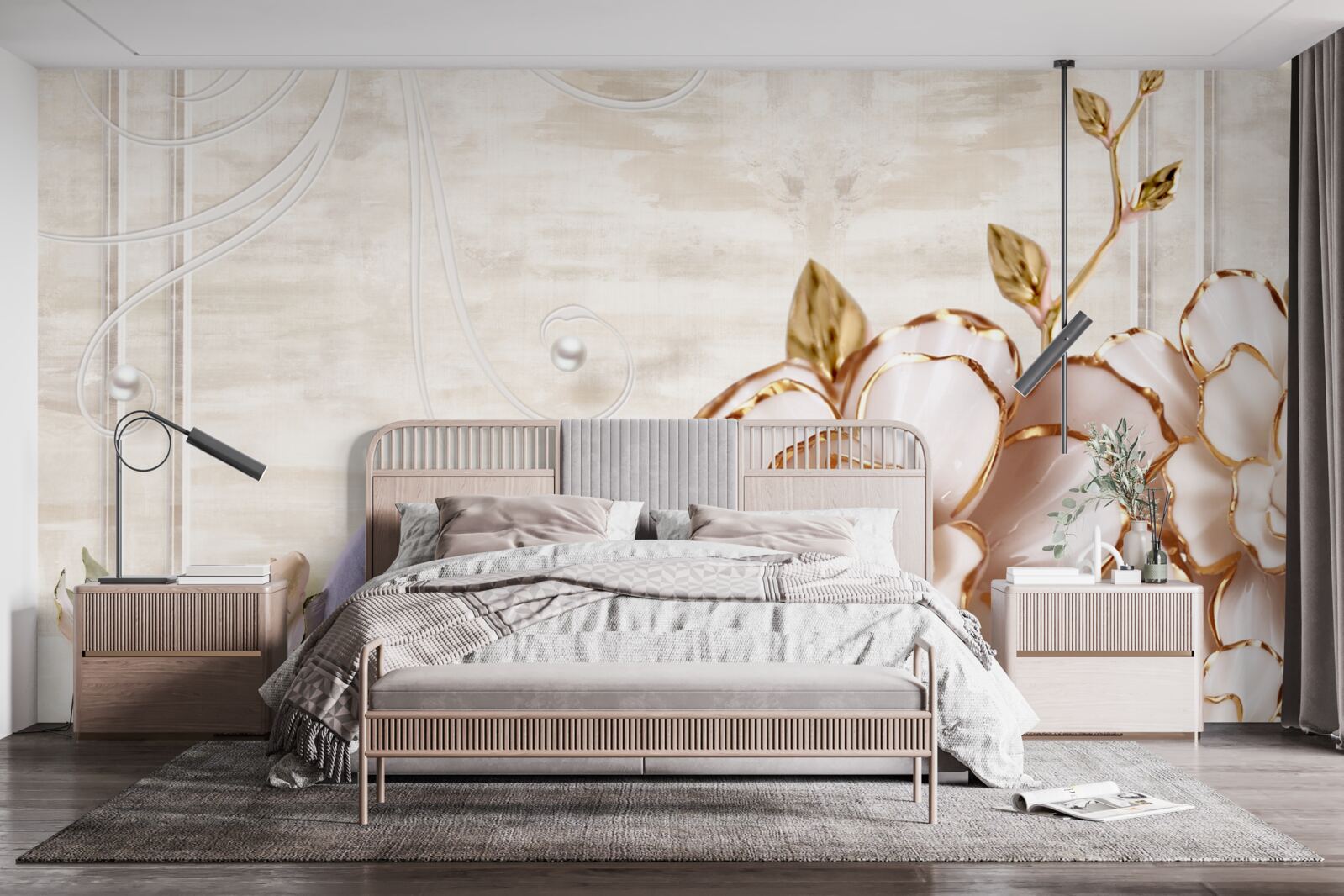 Фотошпалери метелики та квіти з порцеляни