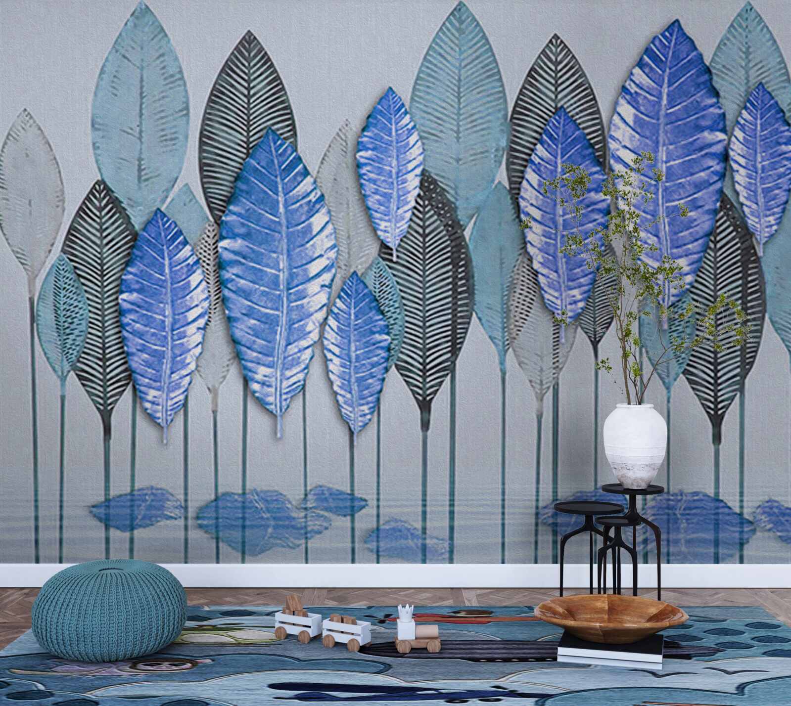 Фотошпалери ліс, занурений в абстракцію, під завісою дощу