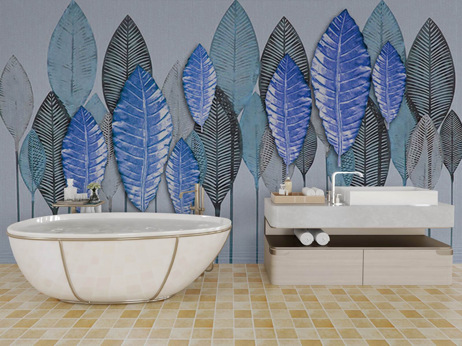 Фотошпалери ліс, занурений в абстракцію, під завісою дощу