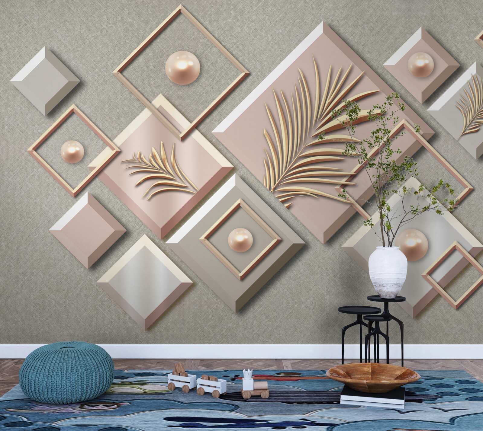 Фотошпалери абстракція у вигляді прямокутників з листям