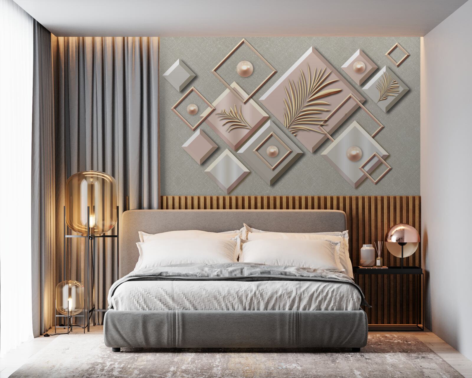 Фотошпалери абстракція у вигляді прямокутників з листям