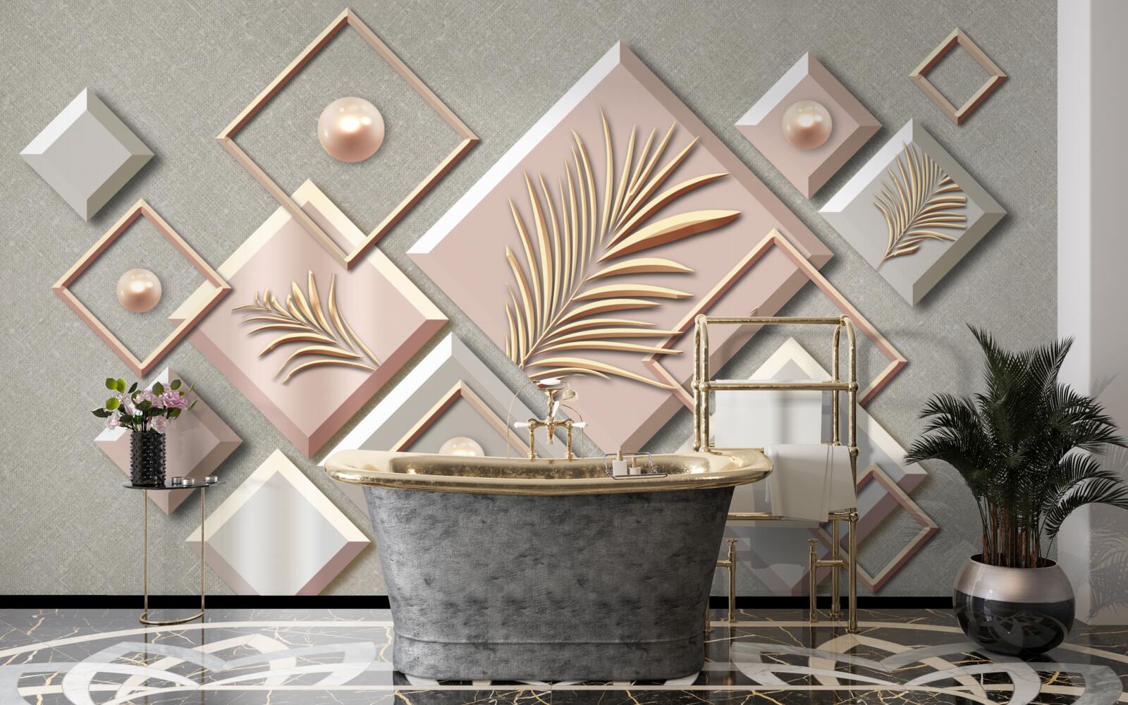 Фотошпалери абстракція у вигляді прямокутників з листям