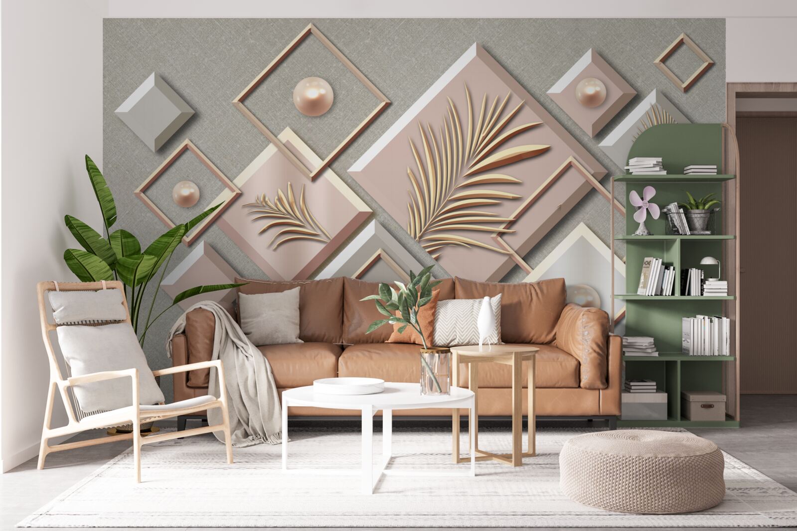 Фотошпалери абстракція у вигляді прямокутників з листям