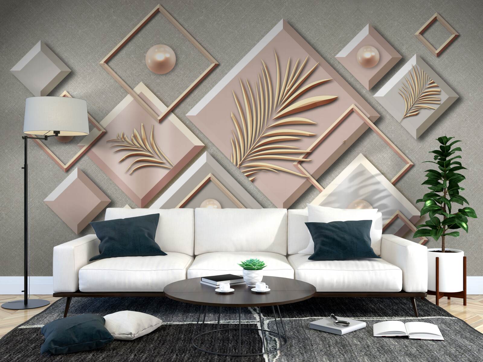 Фотошпалери абстракція у вигляді прямокутників з листям